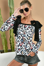 Load image into Gallery viewer, BiBi Leopard Shoulder Tie Long Sleeve Top