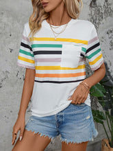 Load image into Gallery viewer, Striped Round Neck Short Sleeve T-Shirt