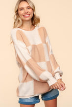 Load image into Gallery viewer, Haptics Full Size Checkered Round Neck Drop Shoulder Sweater