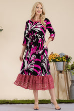 Load image into Gallery viewer, Celeste Full Size Paisley Print Lace Ruffled Midi Dress