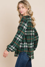 Load image into Gallery viewer, BOMBOM Curved Hem Plaid Round Neck Long Sleeve Top