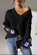 Load image into Gallery viewer, Crochet Flower V-Neck Sweater