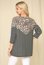 Load image into Gallery viewer, Celeste Full Size Leopard Spliced Stripe T-Shirt with Lace Detail