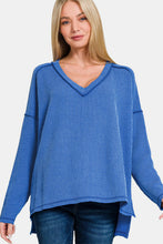 Load image into Gallery viewer, Zenana Texture Exposed Seam V-Neck Long Sleeve T-Shirt