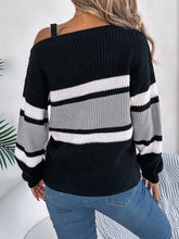 Load image into Gallery viewer, Color Block Asymmetrical Neck Long Sleeve Sweater