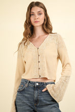 Load image into Gallery viewer, VERY J V-Neck Lace Detail Button Down Crop Ribbed Knit Top