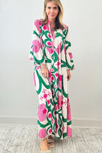 Load image into Gallery viewer, Printed Notched Long Sleeve Maxi Dress