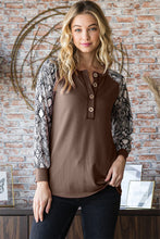 Load image into Gallery viewer, Heimish Full Size Snakeskin Print Raglan Sleeve Half Button Top