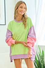 Load image into Gallery viewer, First Love Color Block Long Sleeve Slit Sweatshirt
