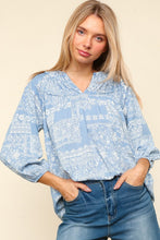 Load image into Gallery viewer, Haptics Full Size Printed Notched Balloon Sleeve Blouse