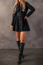 Load image into Gallery viewer, Ruched Button Up Long Sleeve Dress