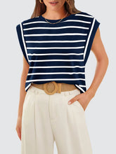 Load image into Gallery viewer, Striped Round Neck Cap Sleeve T-Shirt