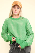 Load image into Gallery viewer, VERY J Exposed Seam Cropped Striped Slit Sweater