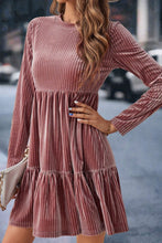 Load image into Gallery viewer, Ruffle Hem Round Neck Long Sleeve Dress
