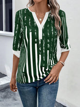Load image into Gallery viewer, Striped Notched Half Sleeve Blouse