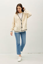 Load image into Gallery viewer, Be Cool Contrast Trim Cable-Knit V-Neck Cardigan