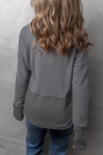 Load image into Gallery viewer, Waffle-Knit Exposed Seam Notched Long Sleeve Top