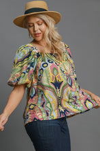 Load image into Gallery viewer, Umgee Full Size Abstract Print Smocked Square Neck Puff Sleeve Blouse