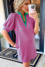 Load image into Gallery viewer, Oh Striped Johnny Collar Puff Sleeve Mini Tee Dress
