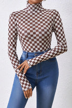 Load image into Gallery viewer, Checkered Turtleneck Long Sleeve Bodysuit