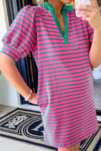 Load image into Gallery viewer, Oh Striped Johnny Collar Puff Sleeve Mini Tee Dress