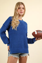 Load image into Gallery viewer, VERY J Waffle-Knit Exposed Seam Round Neck Sweater