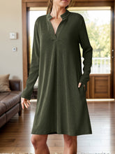 Load image into Gallery viewer, Notched Long Sleeve Mini Dress with Pockets