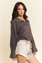 Load image into Gallery viewer, Davi & Dani Drawstring Hem Half Zip Raglan Sleeve Sweatshirt