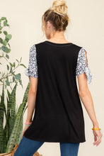 Load image into Gallery viewer, Celeste Full Size Open Tie Sleeve Leopard Color Blocked Top