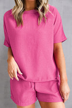 Load image into Gallery viewer, Waffle-Knit Round Neck Top and Shorts Set