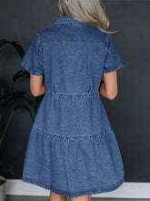 Load image into Gallery viewer, Pocketed Button Up Collared Neck Short Sleeve Denim Dress