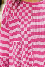 Load image into Gallery viewer, Checker & Stripes Round Neck Long Sleeve Blouse