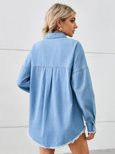 Load image into Gallery viewer, Distressed Raw Hem Dropped Shoulder Denim Jacket