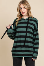 Load image into Gallery viewer, BOMBOM Drawstring Striped Dropped Shoulder Hoodie