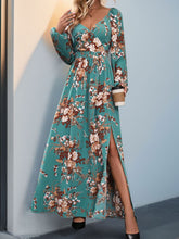 Load image into Gallery viewer, Perfee Slit Printed Surplice Long Sleeve Maxi Dress