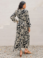 Load image into Gallery viewer, Smocked Printed Tie Neck Long Sleeve Dress