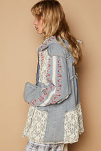 Load image into Gallery viewer, POL Embroidered Lace Patch Zip Up Hooded Jacket
