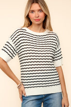 Load image into Gallery viewer, Haptics Openwork Striped Round Neck Half Sleeve Knit Top