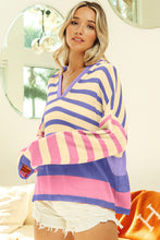 Load image into Gallery viewer, BiBi Striped Color Block Hooded Knit Top