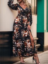 Load image into Gallery viewer, Perfee Slit Printed Surplice Long Sleeve Maxi Dress