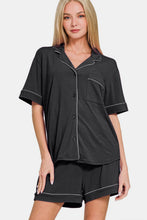 Load image into Gallery viewer, Zenana Button Down Short Sleeve Top and Shorts Lounge Set