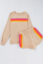 Load image into Gallery viewer, Full Size Contrast Striped Round Neck Top and Shorts Set
