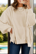 Load image into Gallery viewer, Slit Waffle-Knit Round Neck Long Sleeve Top
