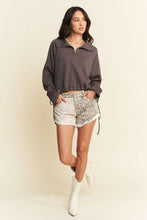 Load image into Gallery viewer, Davi & Dani Drawstring Hem Half Zip Raglan Sleeve Sweatshirt