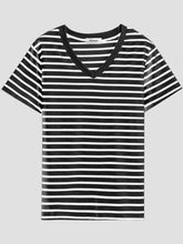 Load image into Gallery viewer, Plus Size Striped V-Neck Short Sleeve T-Shirt