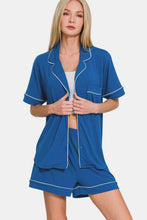 Load image into Gallery viewer, Zenana Button Down Short Sleeve Top and Shorts Lounge Set