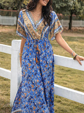 Load image into Gallery viewer, Slit Printed V-Neck Half Sleeve Maxi Dress