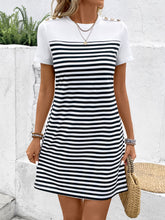 Load image into Gallery viewer, Striped Round Neck Short Sleeve Mini Tee Dress