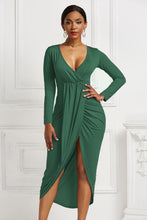 Load image into Gallery viewer, High-low Ruched Surplice Long Sleeve Dress