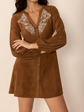 Load image into Gallery viewer, Notched Button Down Long Sleeve Mini Dress